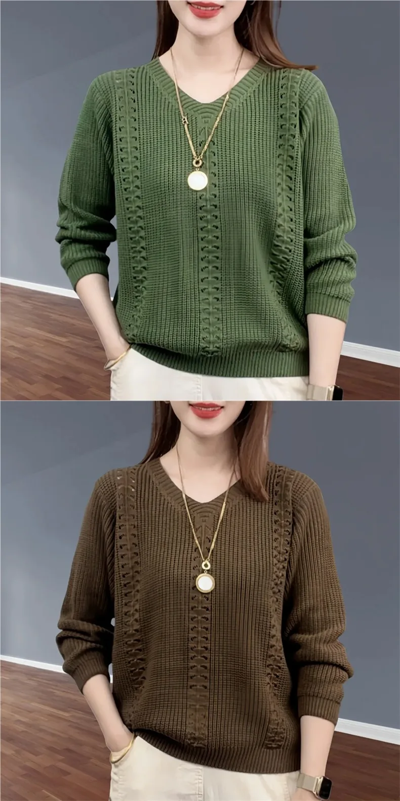 Vneck Knitted Sweater Autumn Popular Womens Clothing Inside with Solid Color Bottoming Shirt Top Jumpe detail