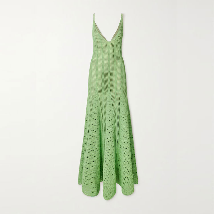 Knitwear Custom Green Sling Sleeveless VNeck Hollow Out Simple Winter ALine Women Maxi Knit Sweater Casual Dress detail