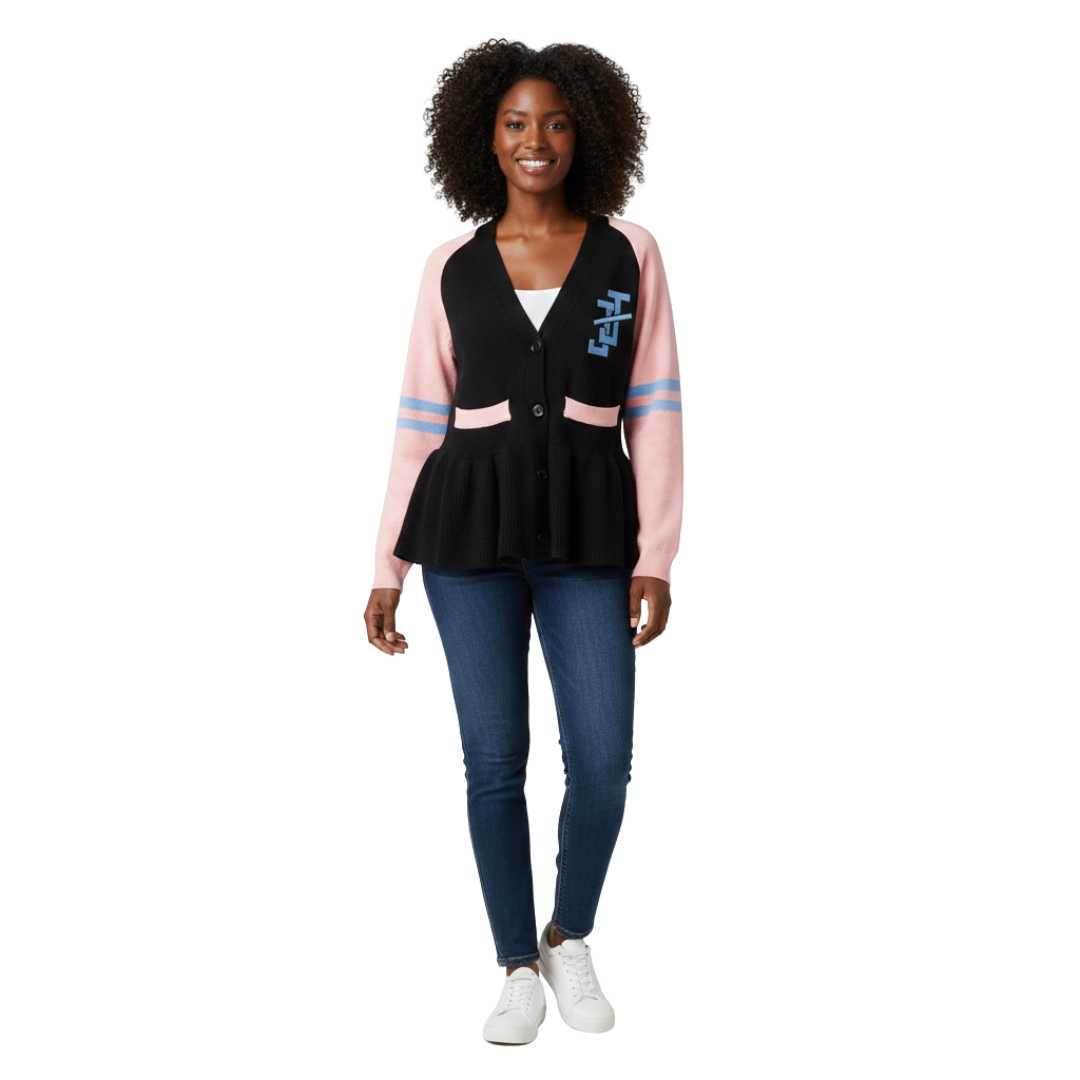 Women Peplum Cardigan Sweater Button Down V Neck Knit Contrast Sleeve Casual Fall Winter Fashion Top Adult product view