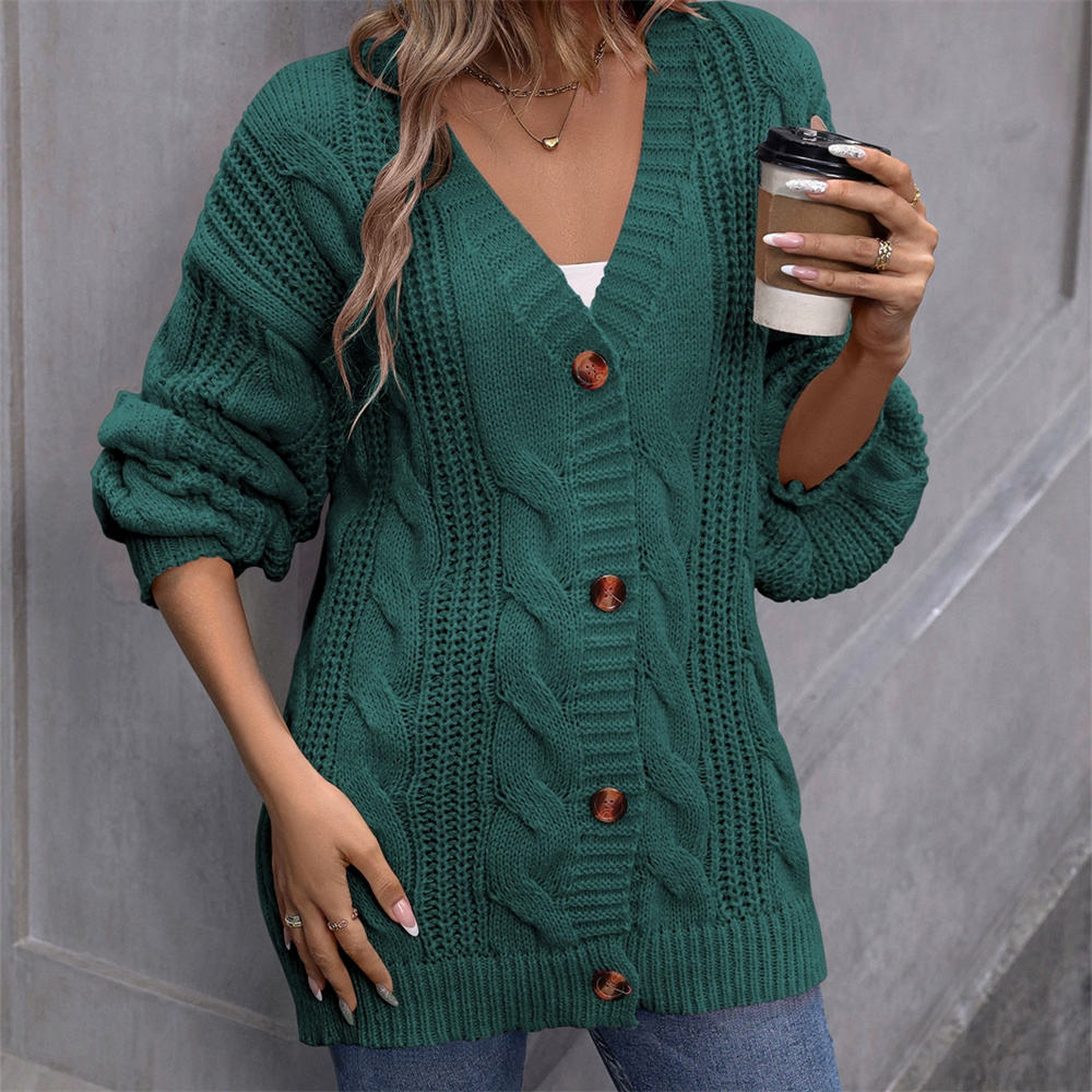 Womens Knitted VNeck Cardigan Long Sleeve Solid Color Casual Autumn Sweater Breathable Open Stitch Closure 380g product view