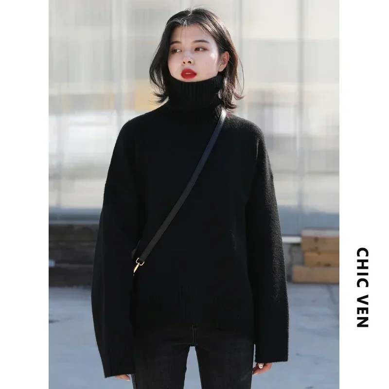 Womens Sweater Loose Turtleneck Sweaters Warm Solid Pullover Knitwear Basic Female Tops Autumn Winter product view