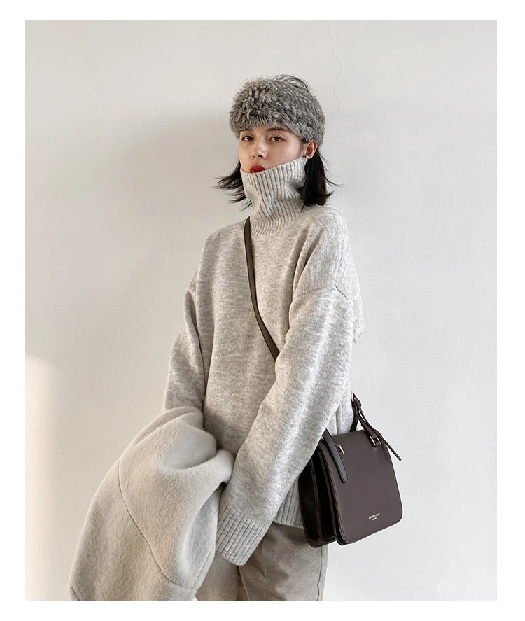 Womens Sweater Loose Turtleneck Sweaters Warm Solid Pullover Knitwear Basic Female Tops Autumn Winter detail