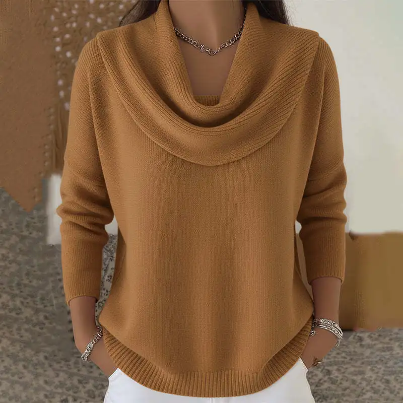 Womens AutumnWinter New Collection Solid Color Long Sleeve Sweater Tops detail