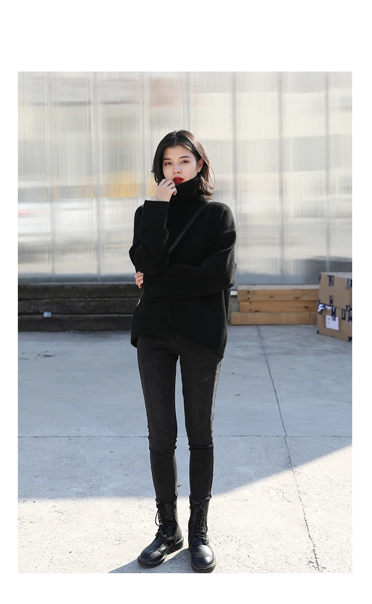 Womens Sweater Loose Turtleneck Sweaters Warm Solid Pullover Knitwear Basic Female Tops Autumn Winter detail