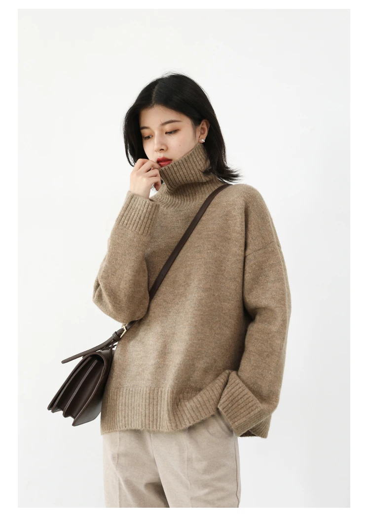 Womens Sweater Loose Turtleneck Sweaters Warm Solid Pullover Knitwear Basic Female Tops Autumn Winter detail