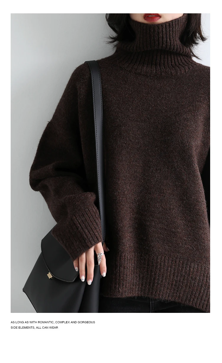 Womens Sweater Loose Turtleneck Sweaters Warm Solid Pullover Knitwear Basic Female Tops Autumn Winter detail
