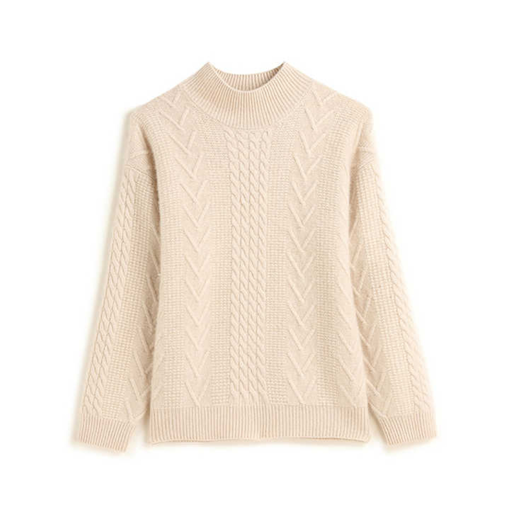 Women's Casual Long Sleeve Open Stitch V-neck 100% Cotton Fleece Lining Winter Sweater Pockets Loose Coat High Street Front Logo