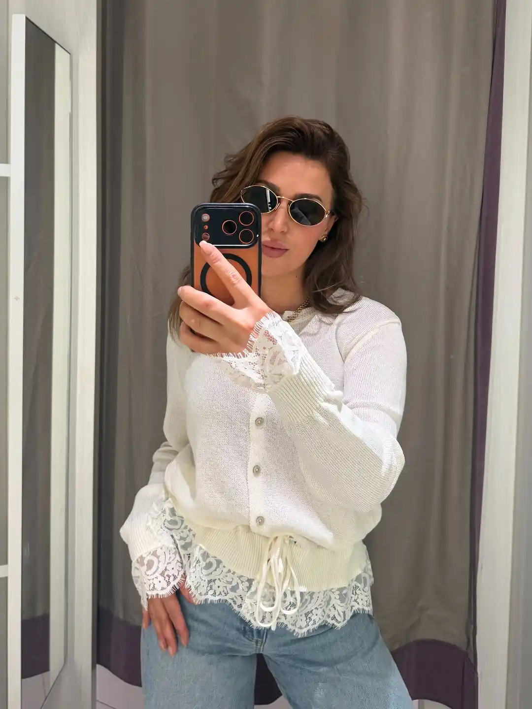 Solid Color Round Neck Cardigan Womens Single Breasted Waist Drawstring Elegant Sweater Autumn New Item Daily Street Wear product view