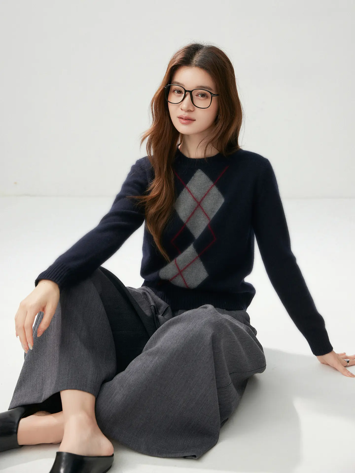 Light Luxury Womens Autumn Winter Sweater Argyle 100 Cashmere Knit Pullover Long Sleeve Clothing Top Lady Warm Jersey product view