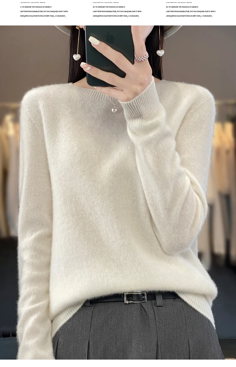 Fallwinter new cashmere sweater womens sweater 100 merino wool fashion Oneck autumn warm pullover detail