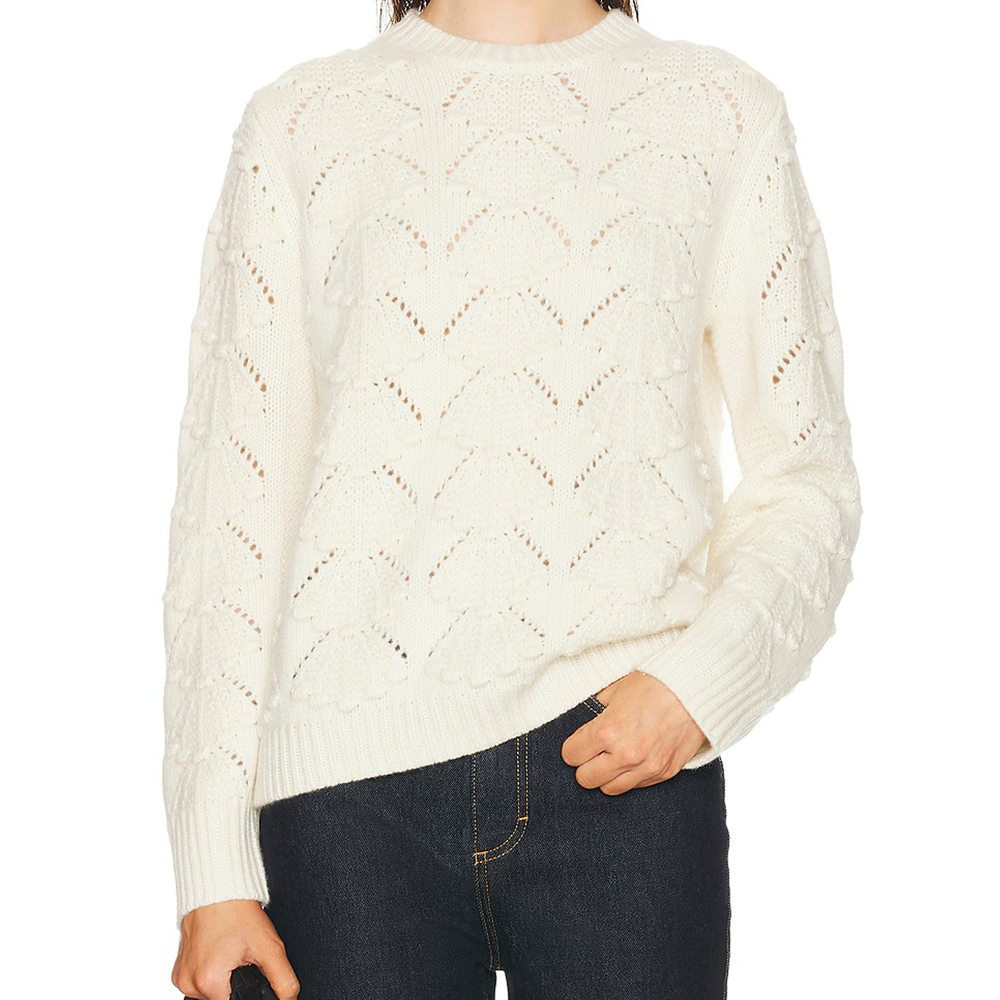 Wholesale Custom Autumn Winter Womens Casual Hollowout Knitted Sweater Crew Neck Long Sleeve Loose Pullover with Front detail