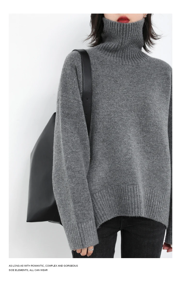Womens Sweater Loose Turtleneck Sweaters Warm Solid Pullover Knitwear Basic Female Tops Autumn Winter detail