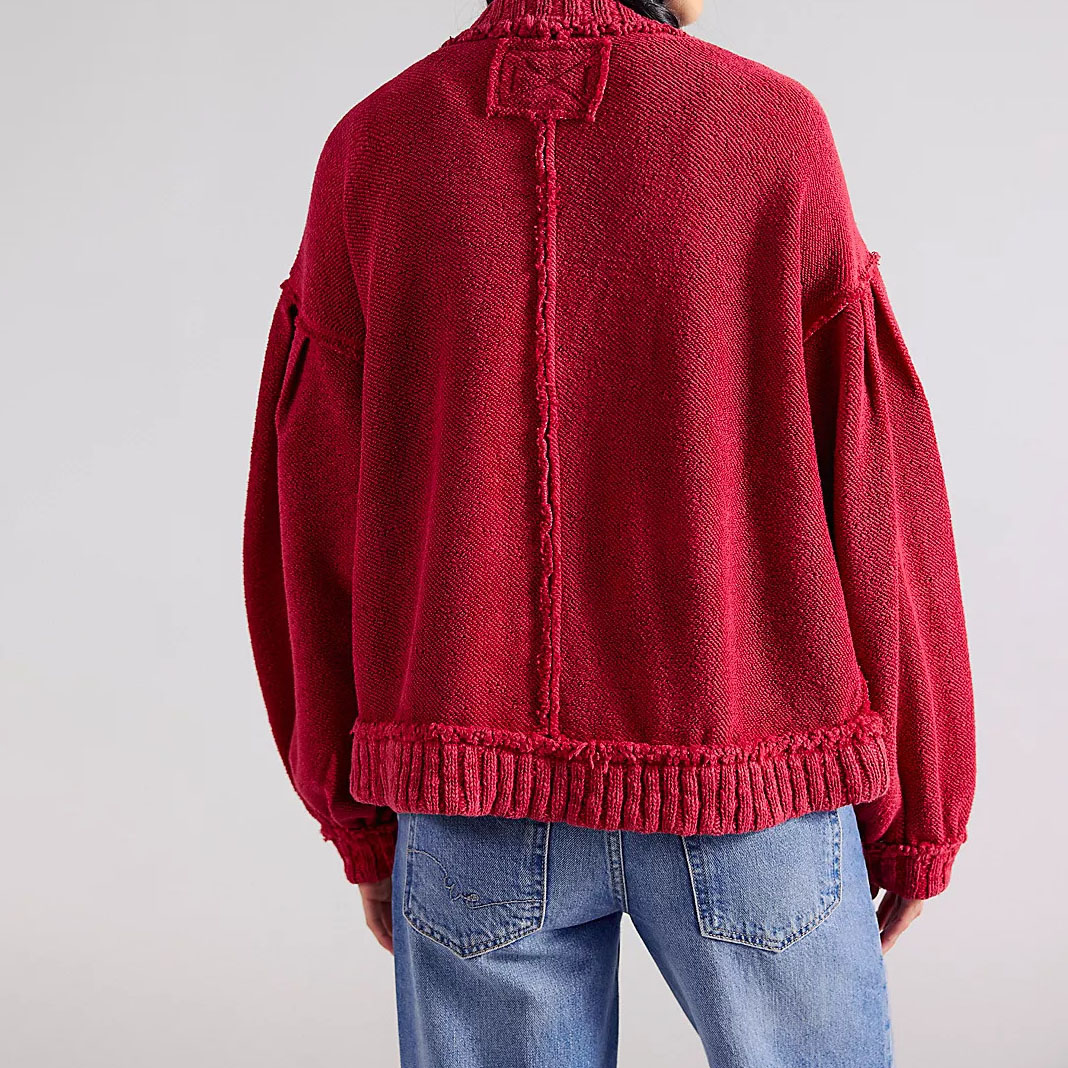 Hot Sale Womens Knitted Inside Out Cardigan Vneck Full Sleeve Bohemian Style with Pockets Sheer Layer Detail Hand Knit Sweater detail