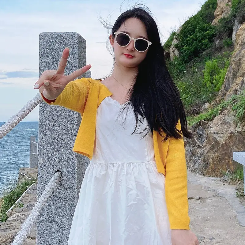 Black Cropped Knitted Sweater Style Womens Coat Spring Long Sleeve Top Jersey Cardigan Female Clothing Blouses product view
