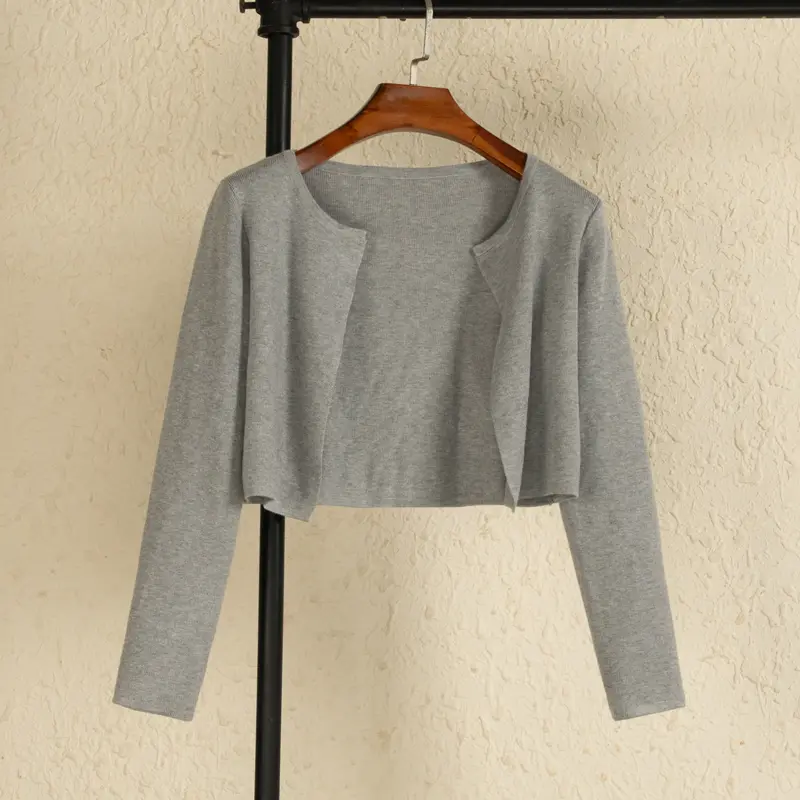 Black Cropped Knitted Sweater Style Womens Coat Spring Long Sleeve Top Jersey Cardigan Female Clothing Blouses product view