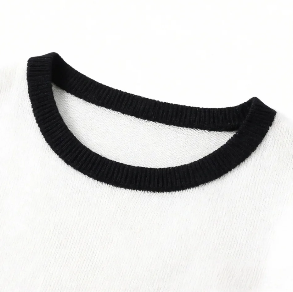 New ShortSleeve Womens RoundNeck Patchwork HalfSleeve FivePoint Sleeve Loose Knitted Base Shirt Sweater product view