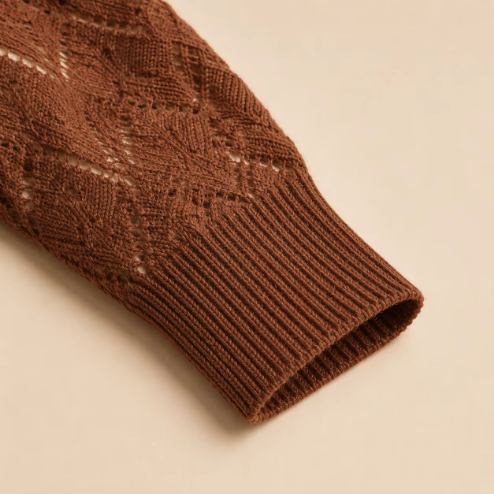 Mohair Wool Blend Openwork Crew Neck Pullover Long Sleeve Womens Knitted Sweater detail