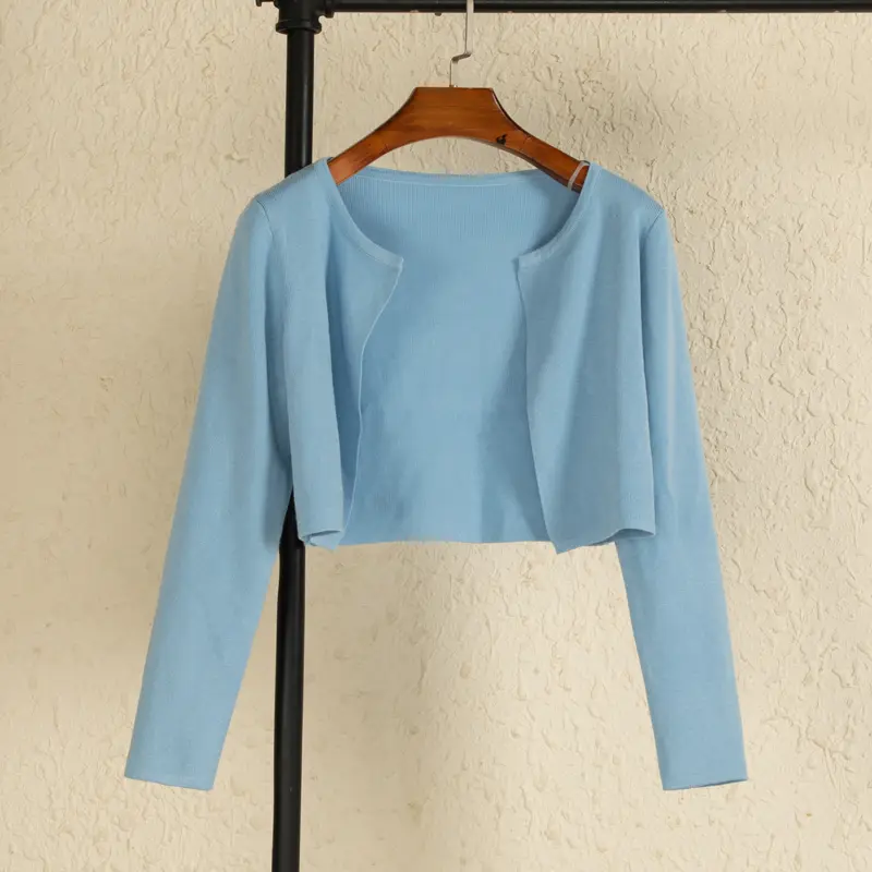 Black Cropped Knitted Sweater Style Womens Coat Spring Long Sleeve Top Jersey Cardigan Female Clothing Blouses product view