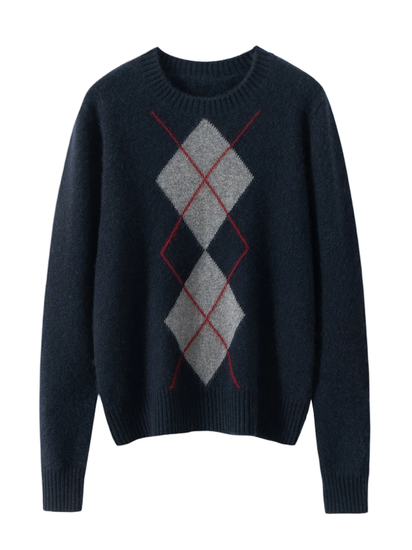 Light Luxury Womens Autumn Winter Sweater Argyle 100 Cashmere Knit Pullover Long Sleeve Clothing Top Lady Warm Jersey product view