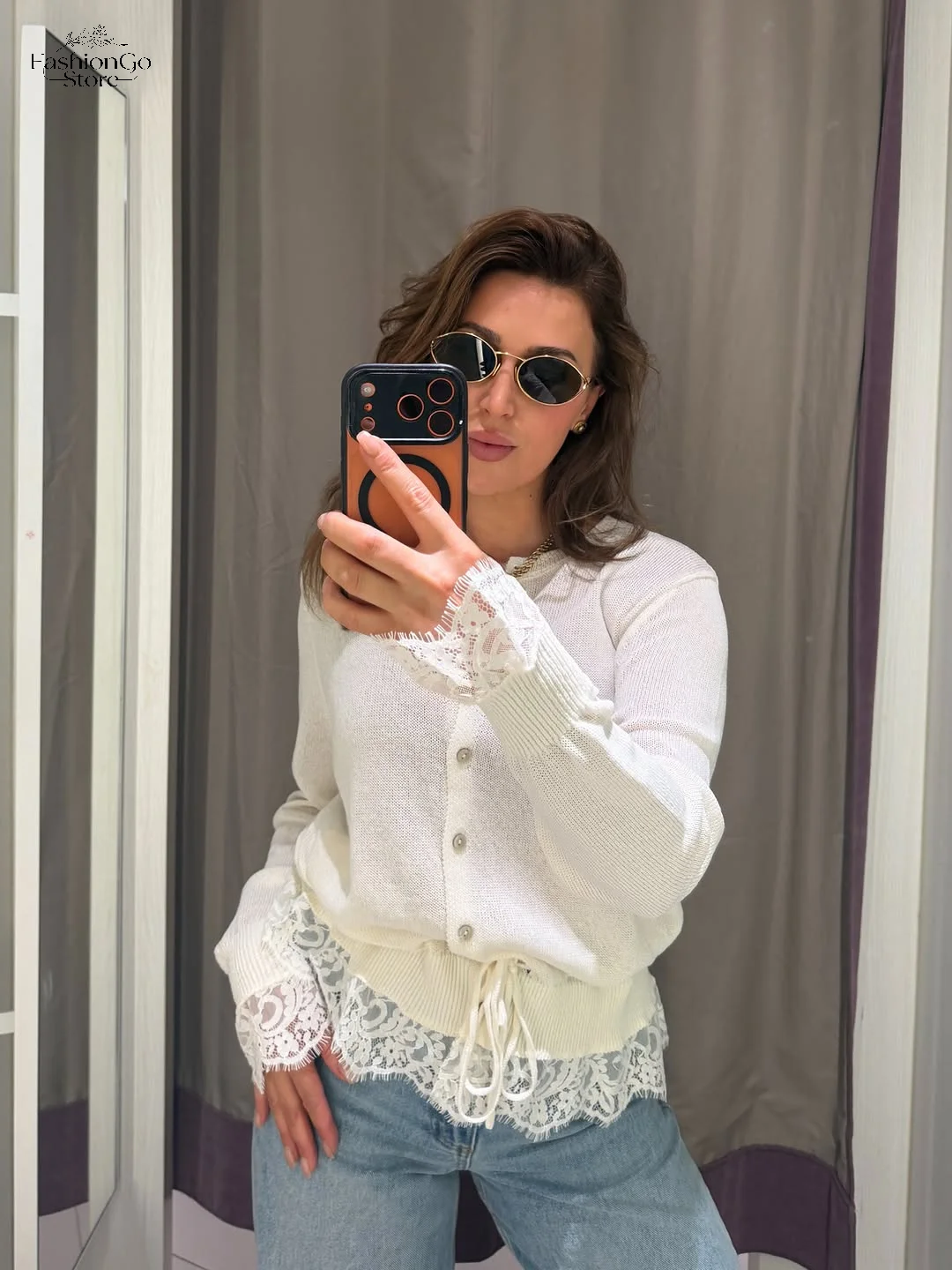 Solid Color Round Neck Cardigan Womens Single Breasted Waist Drawstring Elegant Sweater Autumn New Item Daily Street Wear product view