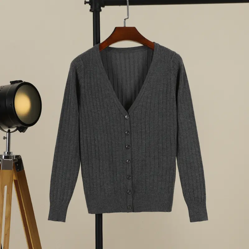 Vneck Cropped Knitting Knit Ladies Basic Womens Coat Spring 2026 Blouses Long Sleeve Top Jersey Knitted Sweater Fashion product view