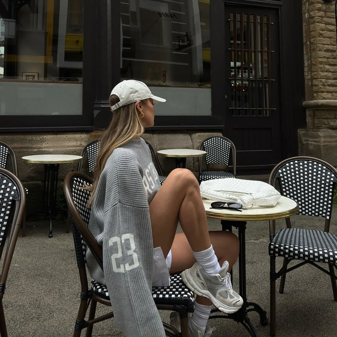 Trendy Loose Letter Jacquard Knitted Pullover Womens Autumn New Gray Black Soft Sweater Hottie Versatile Pieces detail
