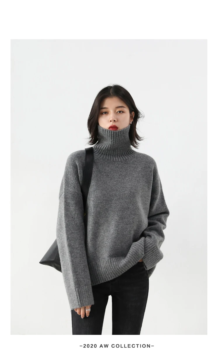Womens Sweater Loose Turtleneck Sweaters Warm Solid Pullover Knitwear Basic Female Tops Autumn Winter detail