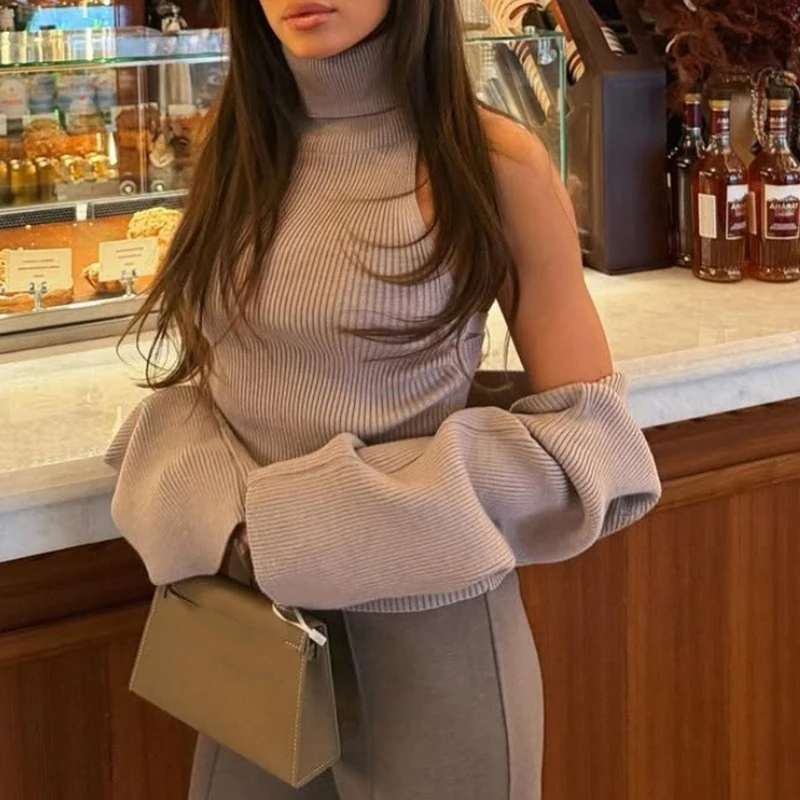 Autumn Winter New Crochet Lady Party Camisole Fashion Hollow Out Knitted Womens Sweater Casual Solid Color Slim Commute Jumper detail