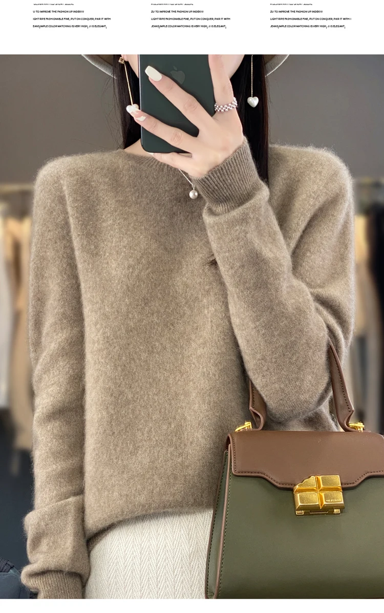 Fallwinter new cashmere sweater womens sweater 100 merino wool fashion Oneck autumn warm pullover detail