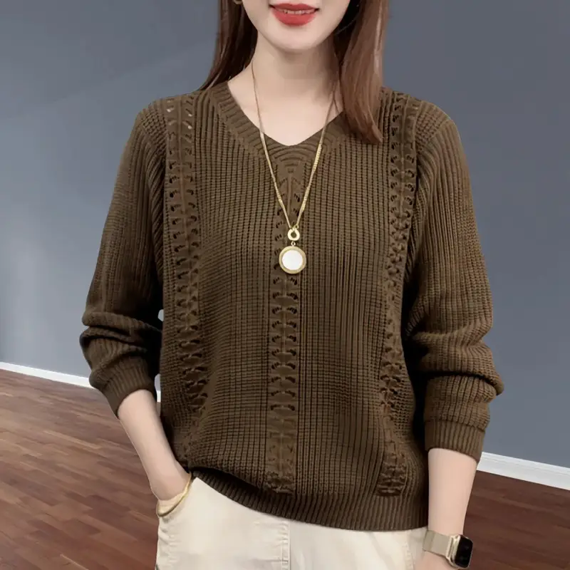 Vneck Knitted Sweater Autumn Popular Womens Clothing Inside with Solid Color Bottoming Shirt Top Jumpe product view