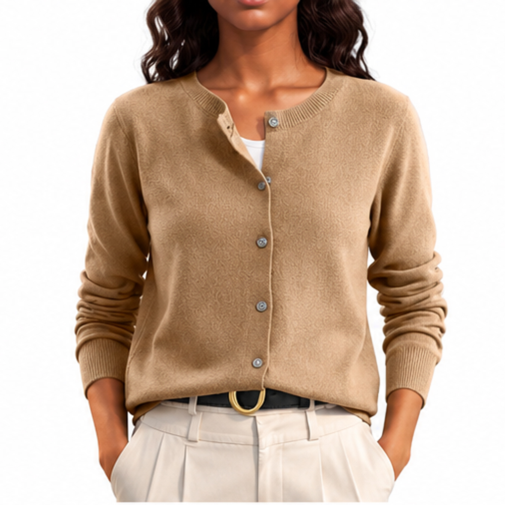 Womens 100 Cashmere Crew Neck Cardigan Full Sleeve Solid Color Knitted Sweater Autumn Wear AntiPilling Cardigans Sweaters product view