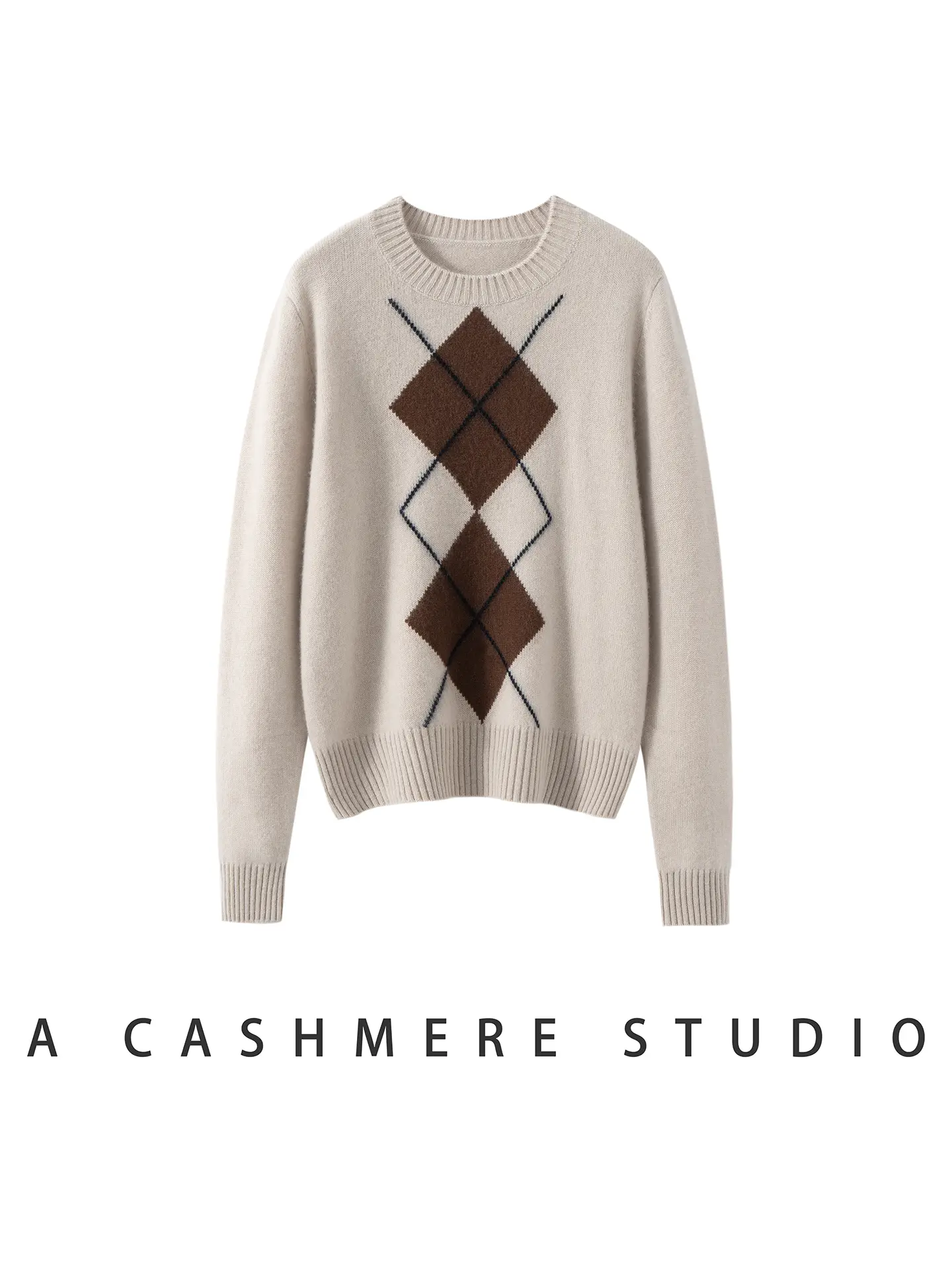 Light Luxury Womens Autumn Winter Sweater Argyle 100 Cashmere Knit Pullover Long Sleeve Clothing Top Lady Warm Jersey product view
