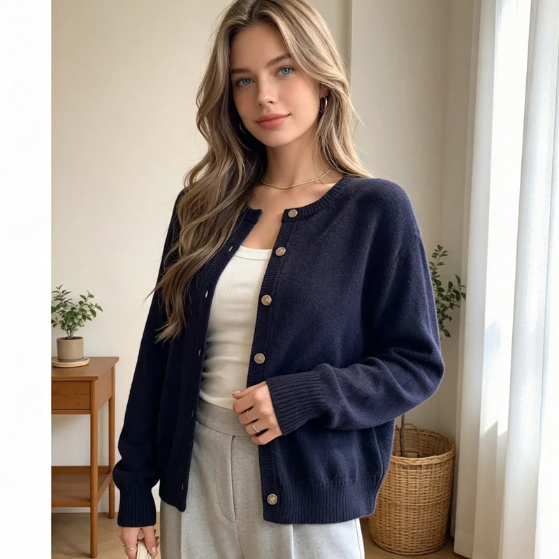 Womens Cardigan Autumn and Winter Long Sleeve Knitted Womens Sweater Cardigans Fashion Slim Casual Female Knitwear Crop Jacket detail