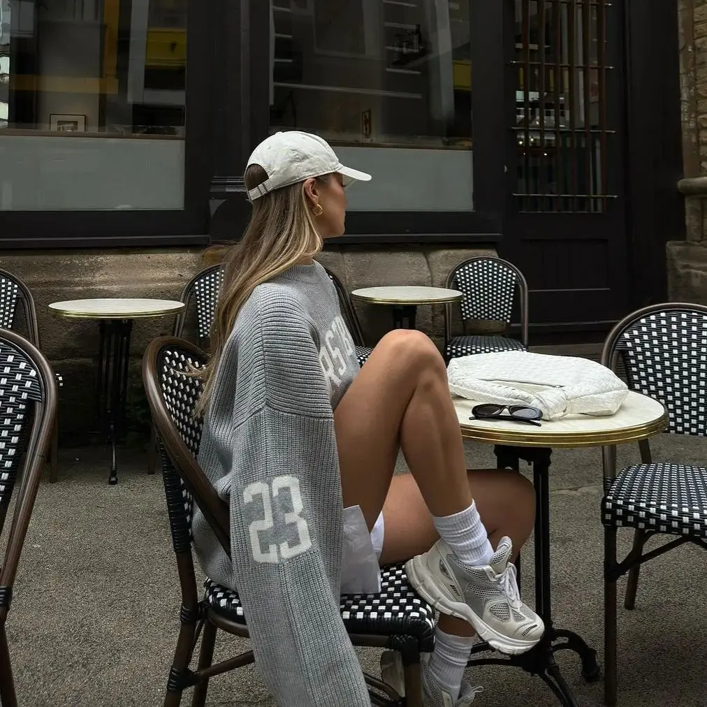 Trendy Loose Letter Jacquard Knitted Pullover Womens Autumn New Gray Black Soft Sweater Hottie Versatile Pieces product view