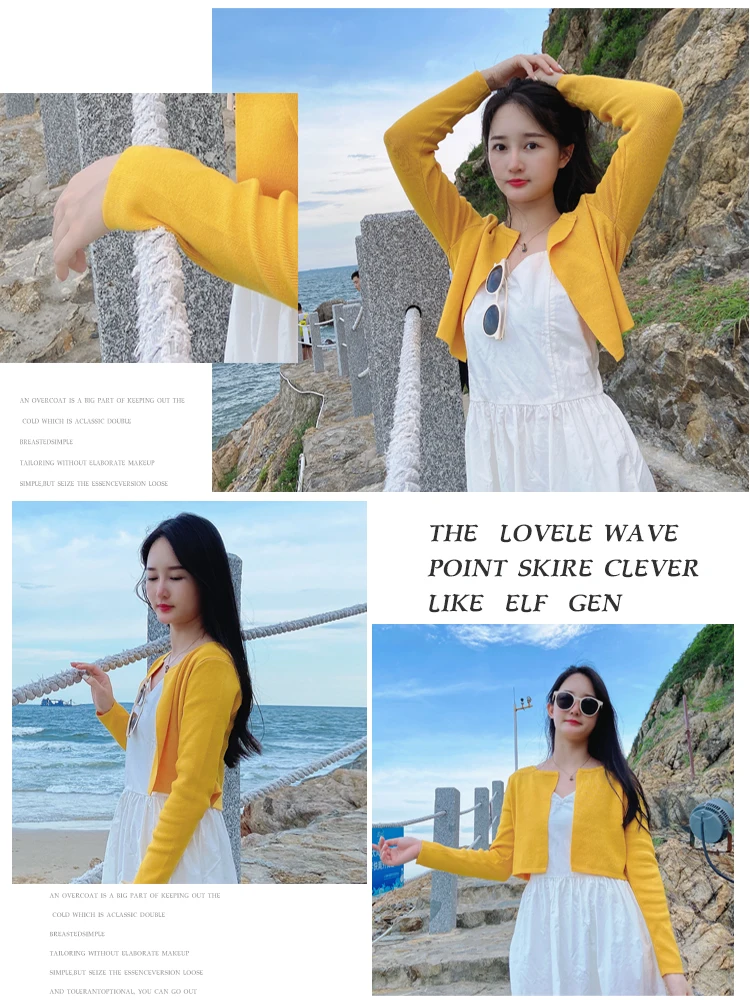 Black Cropped Knitted Sweater Style Womens Coat Spring Long Sleeve Top Jersey Cardigan Female Clothing Blouses detail