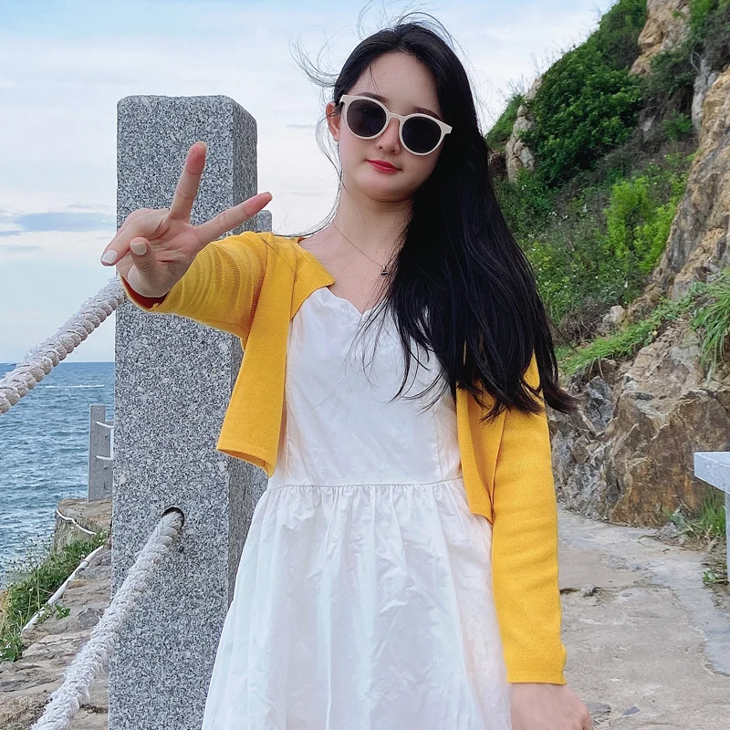 Black Cropped Knitted Sweater Style Womens Coat Spring Long Sleeve Top Jersey Cardigan Female Clothing Blouses detail
