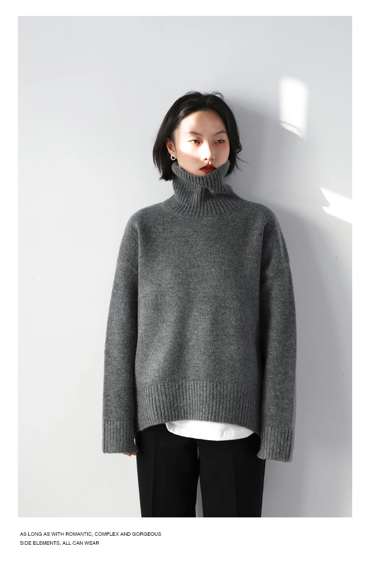 Womens Sweater Loose Turtleneck Sweaters Warm Solid Pullover Knitwear Basic Female Tops Autumn Winter detail