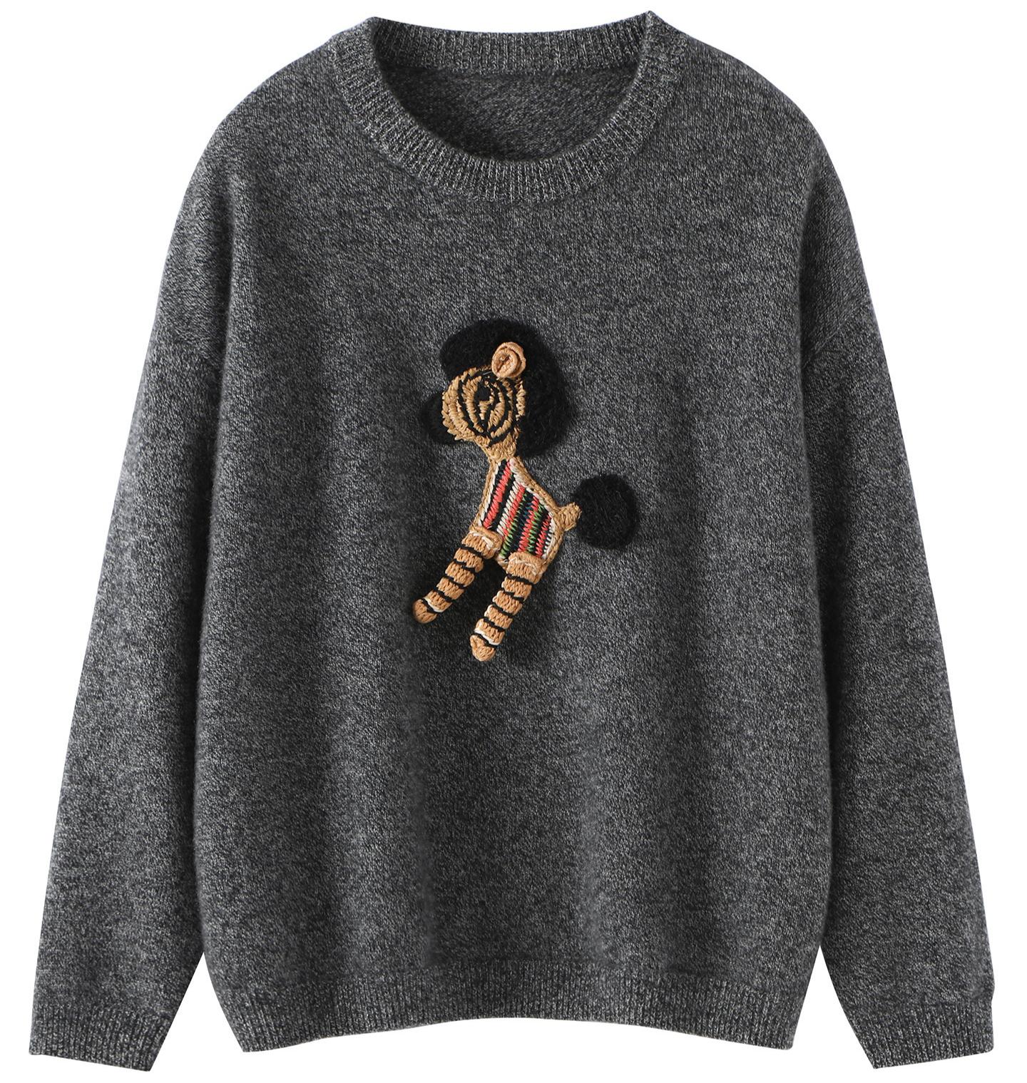 Casual Longsleeved Autumn Womens PolyesterCotton Knitted Slim Sweater with Front Retro Neck Loose Fit product view