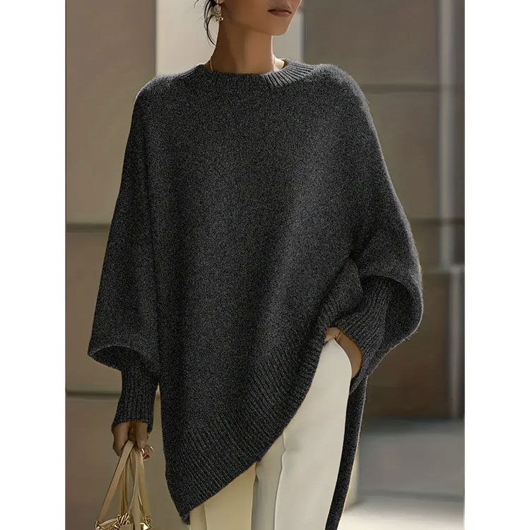 Autumn Winter Womens Crew Neck Pullover Loose Lazy Style Solid Color Knit Sweater Womens Sweaters Womens Tops2 product view