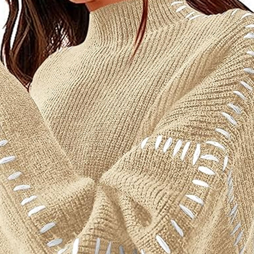 Womens Vintage Fall Winter Trendy Cable Knit Breathable Crew Neck Pullover Sweater Long Sleeve Customizable Embroidery Front detail