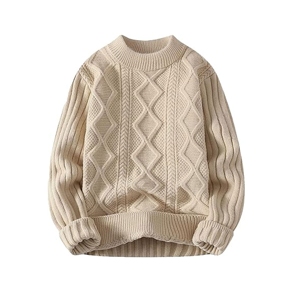 Women's Vintage Fall Winter Trendy Cable Knit Breathable Crew Neck Pullover Sweater Long Sleeve Customizable Embroidery Front