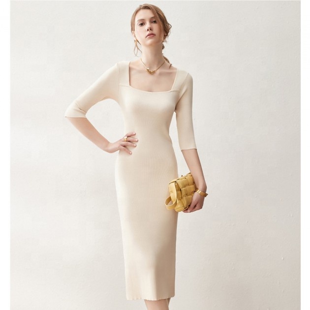 Custom Wholesale OEM ODM Womens Sweater Knitwear square Neck Pullover Dress Fall Winter Jersey Knitted Women Sweater product view