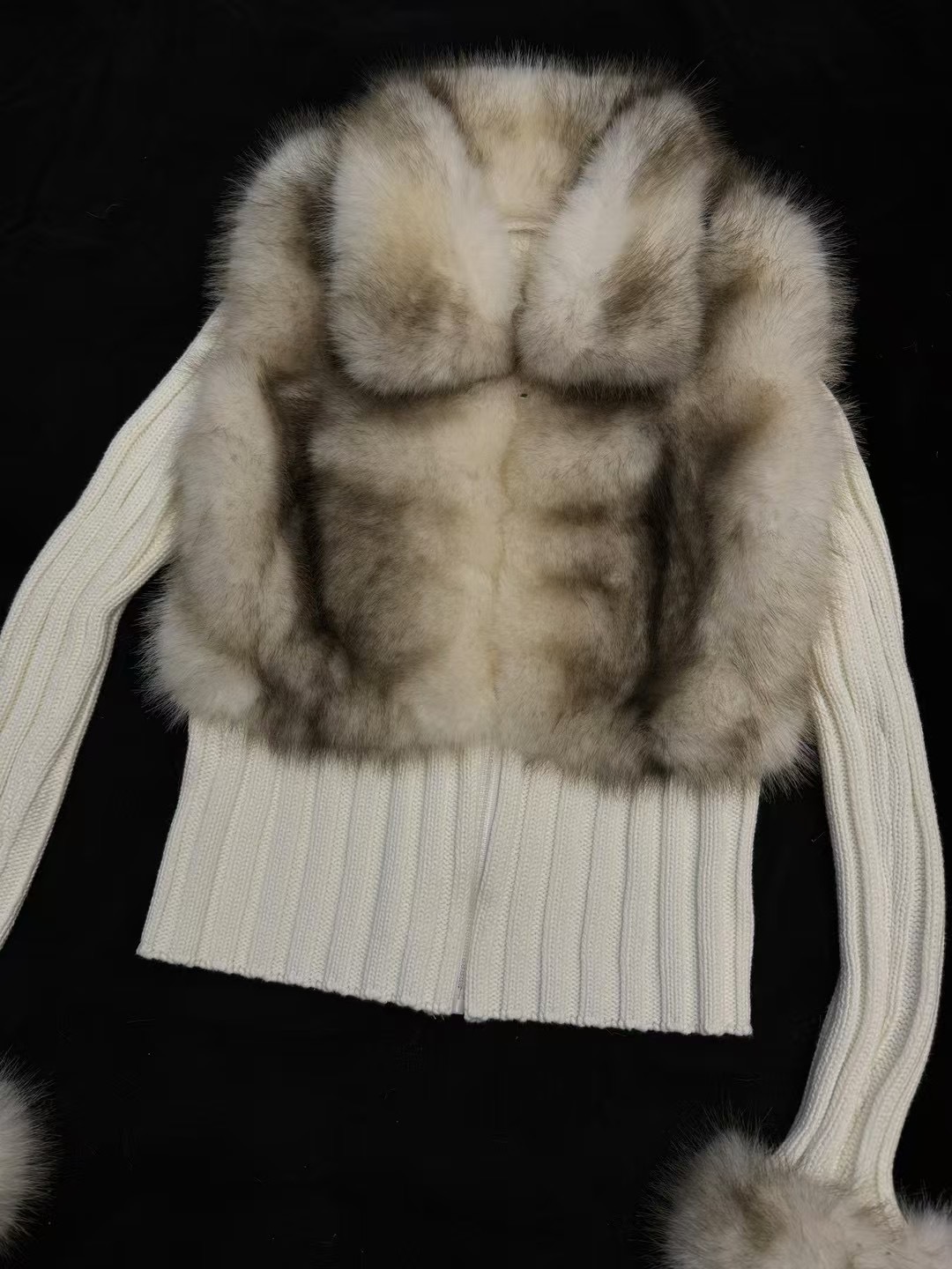 Womens EcoFriendly Faux Fur Patchwork Cardigan TwoinOne Knit Collar Zipper Front Sexy Streetwear Thermal Lined Sweater Coat detail