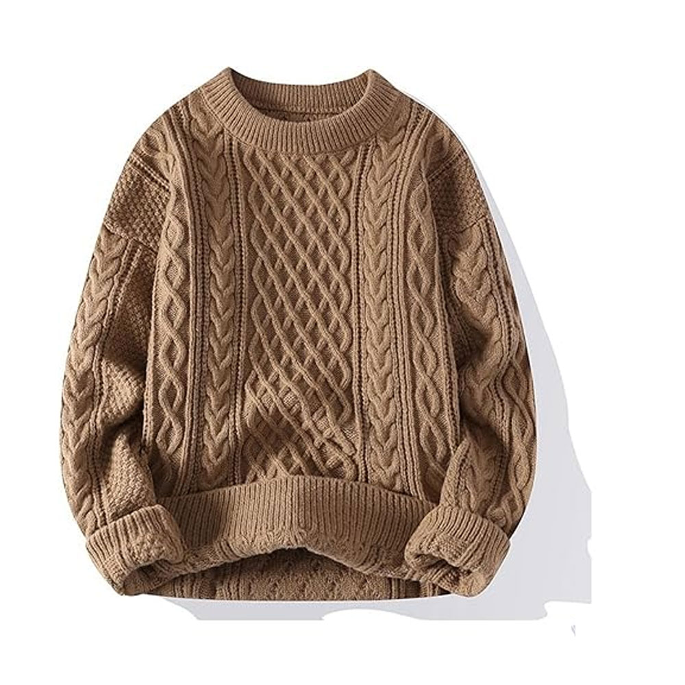 Womens Vintage Fall Winter Trendy Cable Knit Breathable Crew Neck Pullover Sweater Long Sleeve Customizable Embroidery Front product view