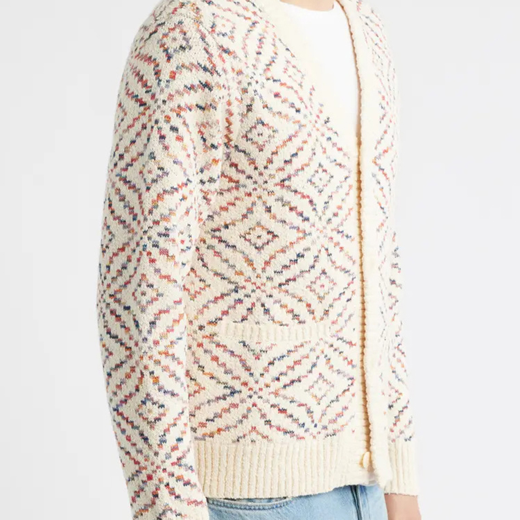 Mandalainspired Jacquard Pattern Warm WoolAcrylic Vneck Single Button Autumn Knitted Cardigan product view