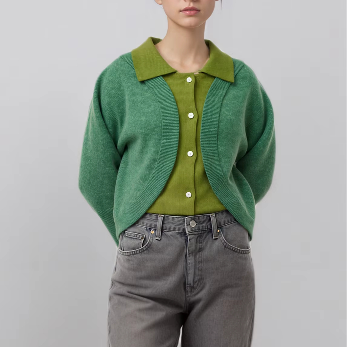 Artistic Boutique High Standard Winter Long Sleeve Turndown Collar Heavy Weight Color Blocking Women's Cardigan Sweater