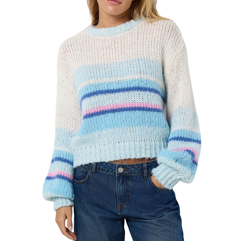 Custom LOGO Sweater Women Pullover Casual Knitwear Crew Neck Jumper Winter Designer Loose Stripe Women Crewneck Sweater Women