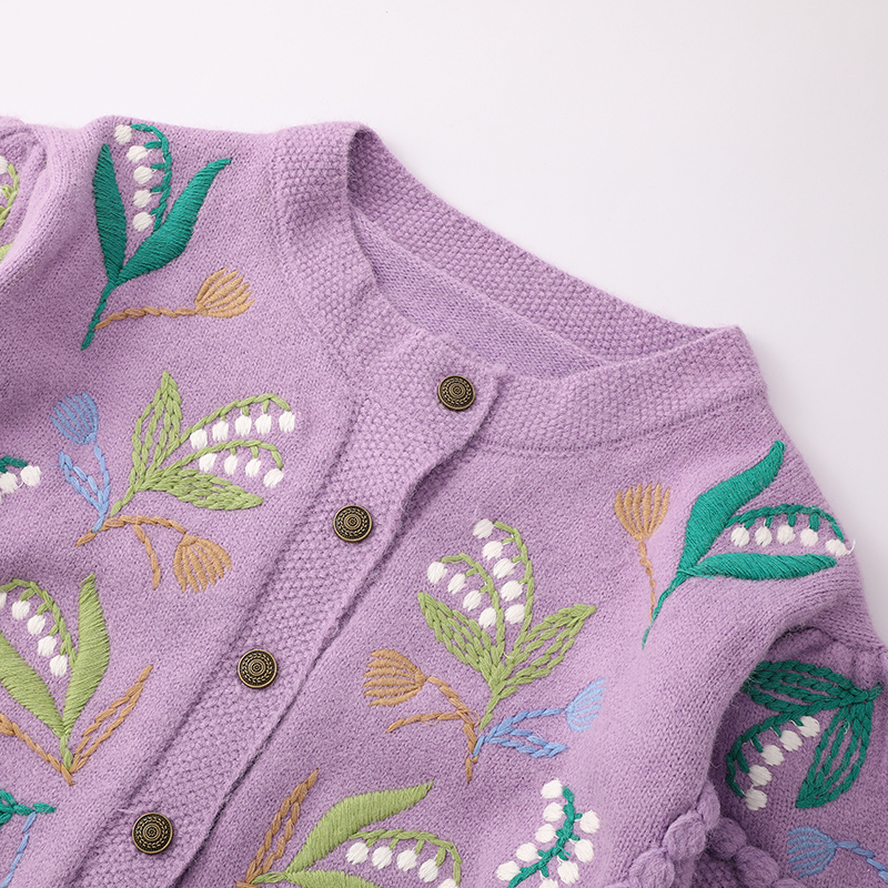 Womens New Winter Hand Embroidery Pattern Knitted Sweater Small Fragrant Sweet Knit Lace Twisted Rope Knitted Cardigan Sweater product view