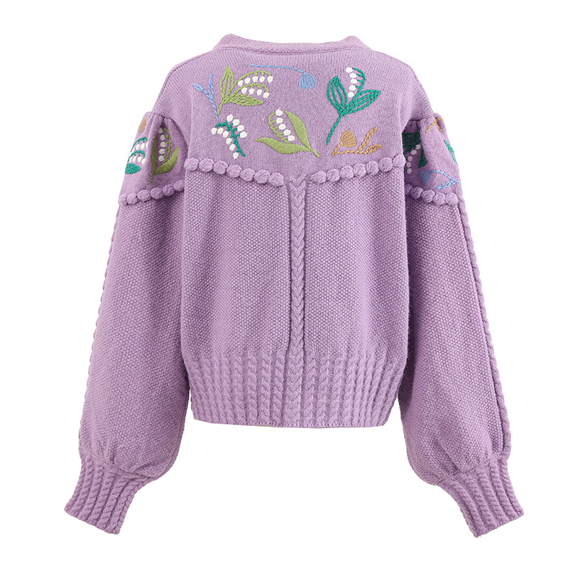 Womens New Winter Hand Embroidery Pattern Knitted Sweater Small Fragrant Sweet Knit Lace Twisted Rope Knitted Cardigan Sweater product view