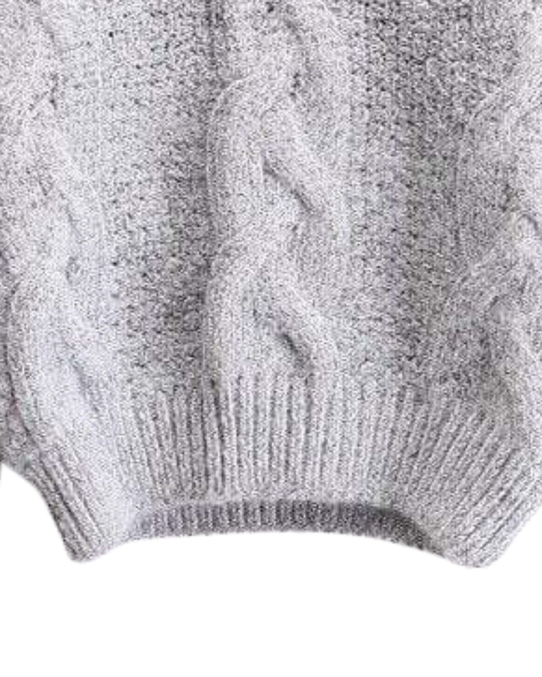 Women Light Grey Cable Knit Sweater Soft Warm Winter Pullover Cozy Thick Knitwear Textured Sleeves Premium Fashion Style product view